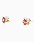 Florale Vintage Ohrstecker Gelbgold mit Rubin und Diamant