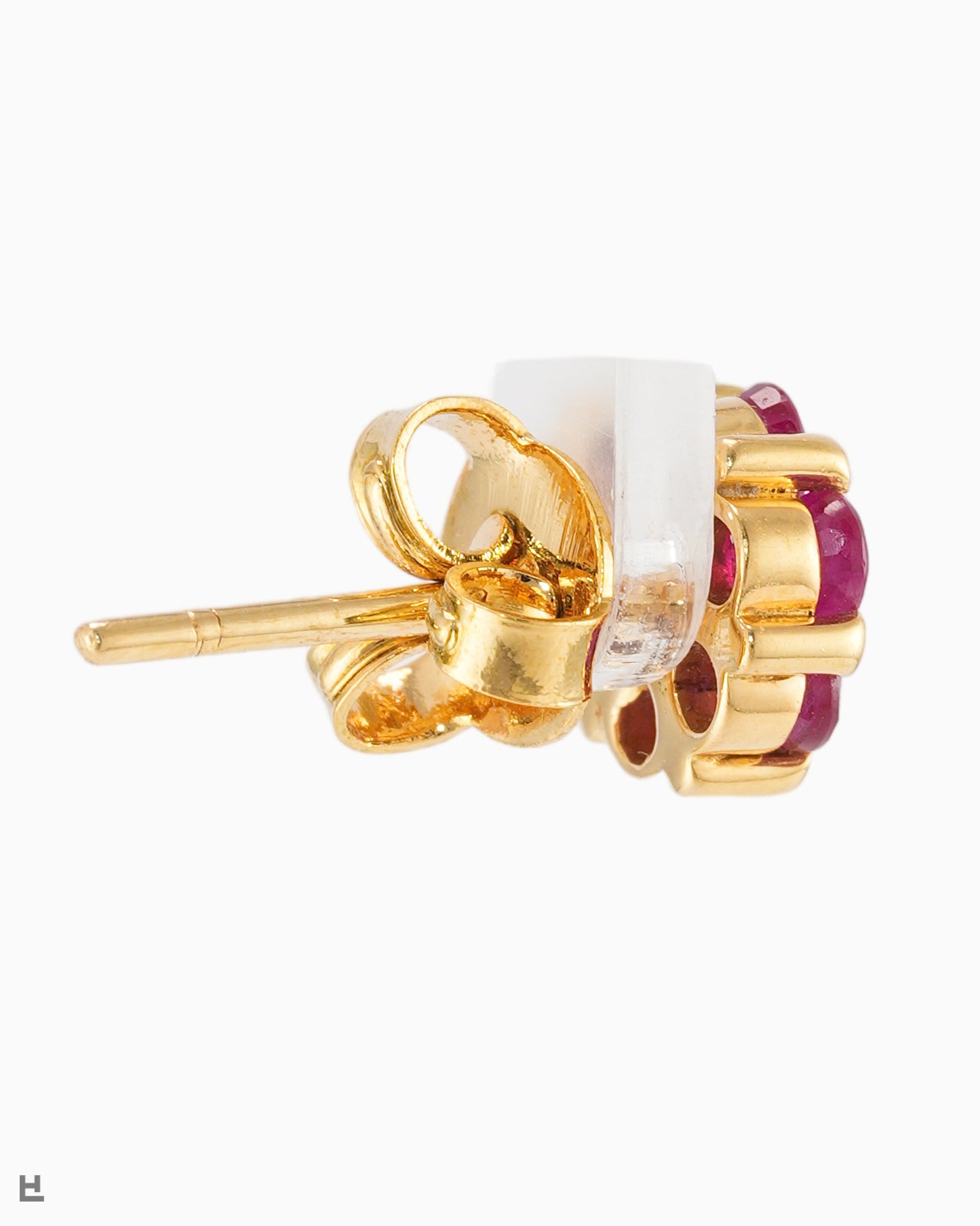 Florale Vintage Ohrstecker Gelbgold mit Rubin und Diamant