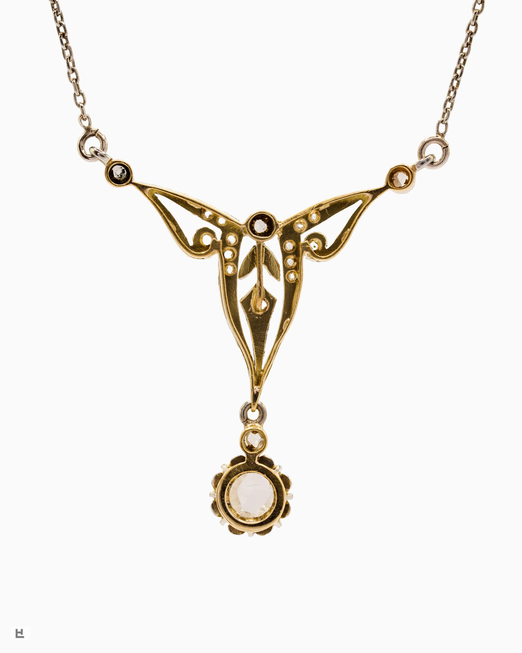 Antikes 18K Bicolor-Collier im Jugendstil mit Rosenschliff-Diamanten
