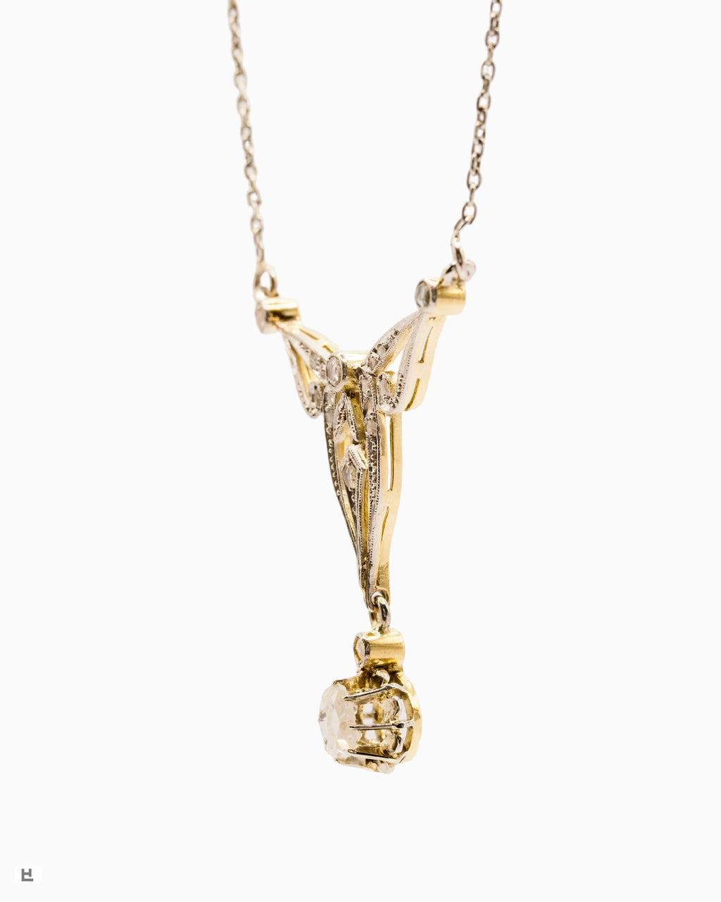 Antikes 18K Bicolor-Collier im Jugendstil mit Rosenschliff-Diamanten