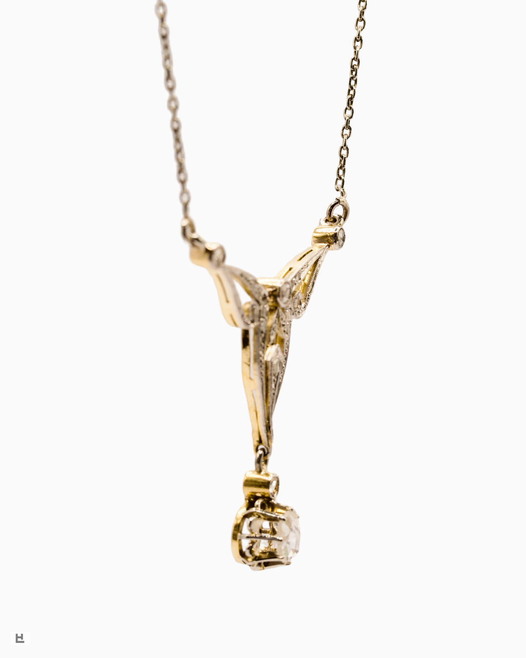 Antikes 18K Bicolor-Collier im Jugendstil mit Rosenschliff-Diamanten