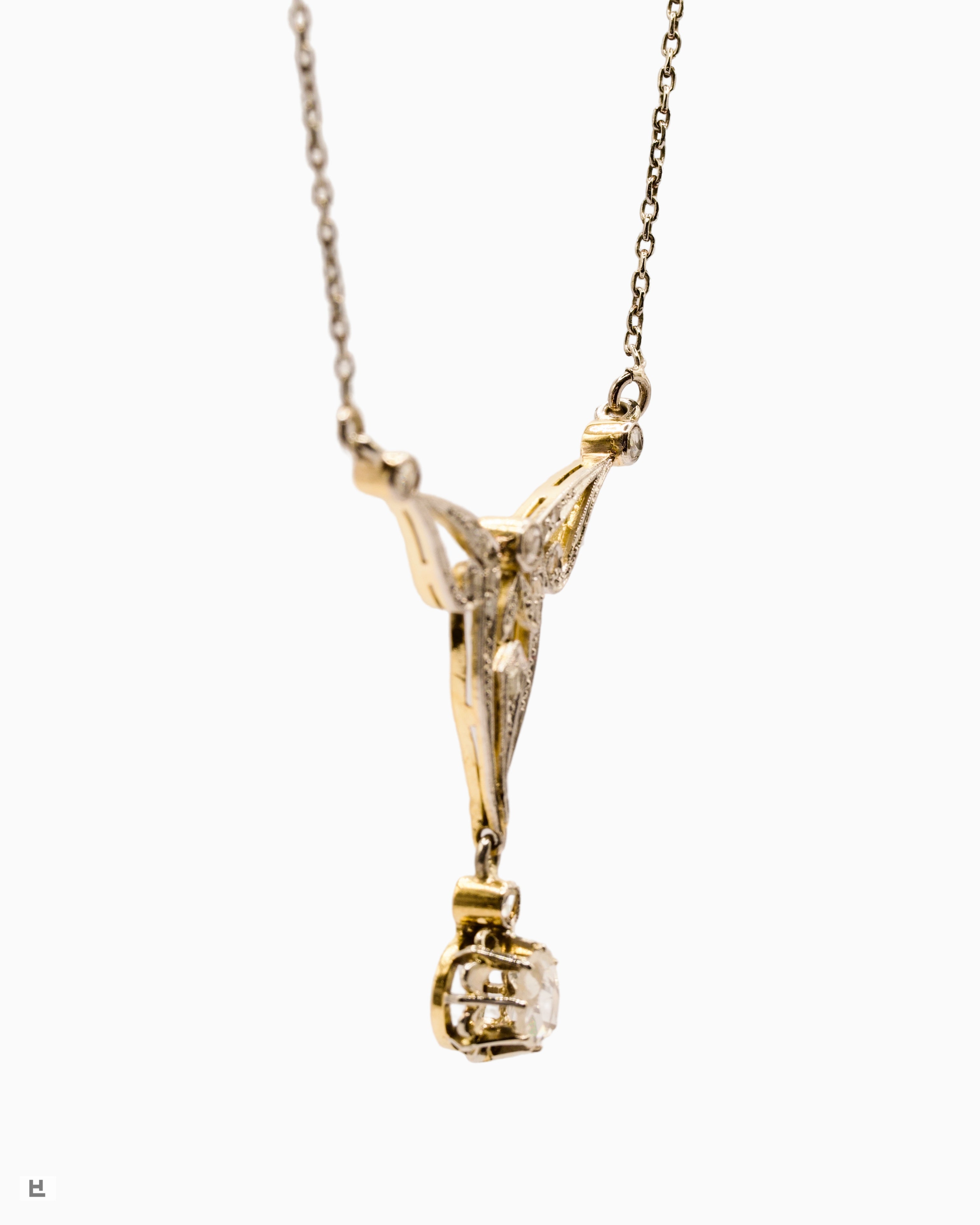 Antikes 18K Bicolor-Collier im Jugendstil mit Rosenschliff-Diamanten